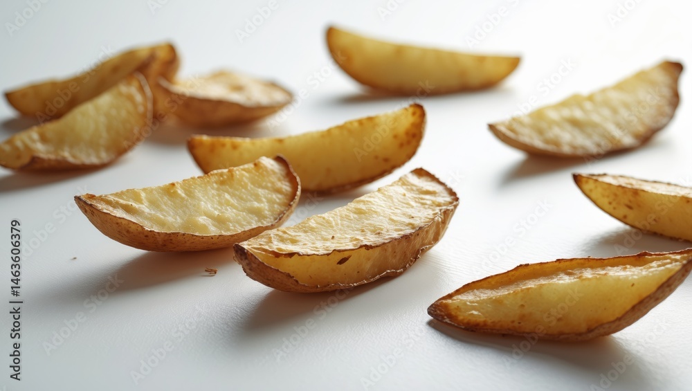 Aufkleber isolated fried potato slices falling against background with full depth of field