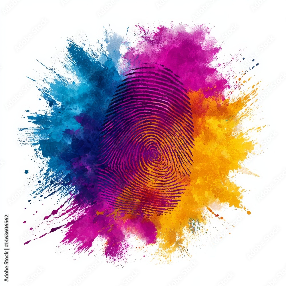 Poster fingerprint of identity: abstract impression with vibrant watercolor splash and colorful splatter ef
