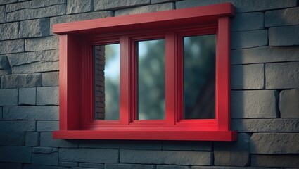 Obraz premium Erecting a house with brick walls and wooden windows
