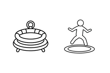 Simple outline illustration of a swimming pool and a person performing jumping jacks or exercise.