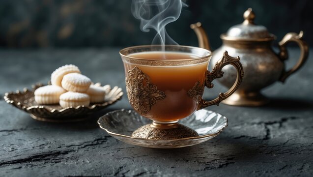 Asian-style hot tea with spices, sugar, and milk in a cup
