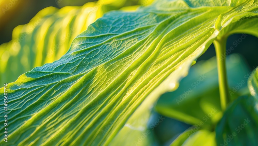 Poster detailed view of a yellow leaf's texture within a garden environment