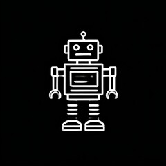 Fototapeta premium Retro Futuristic: A White Neon Robot Stands Out Against a Dark Background with Clean Lines