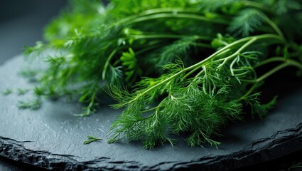 Fototapeta premium Table with freshly chopped green dill, a large quantity for flavoring