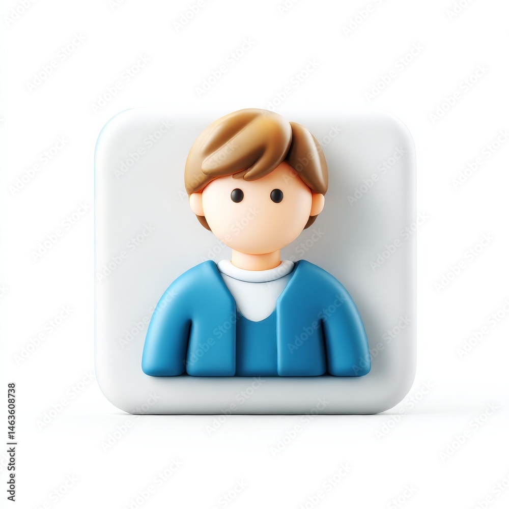 Aufkleber user profile icon: 3d render of a cartoon male character on a white rounded square background