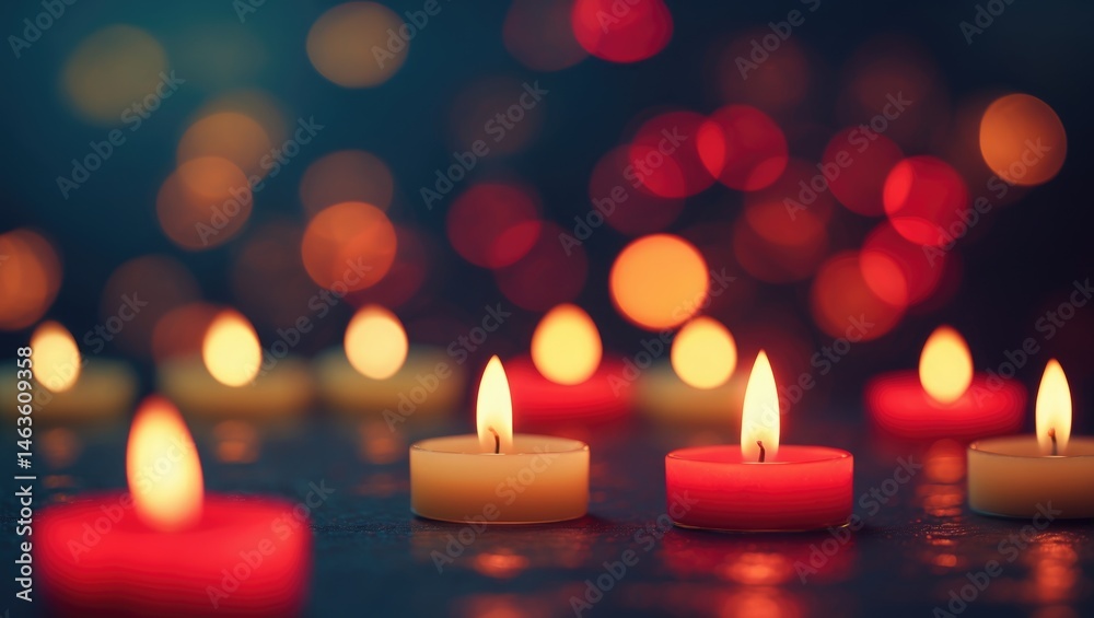 Poster dark red bokeh backdrop with blurred candle lights