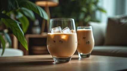 Relaxing with a cream coffee liqueur cocktail in the living room post-work
