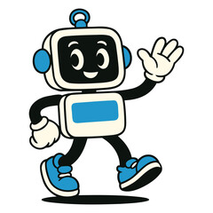 Cartoon Robot Character Waving with a Smile