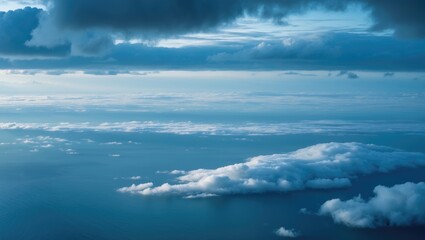 Obraz premium From above: clouds and blue sky over the ocean, aerial cloudscape view