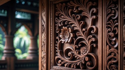Vintage Style Teak Wood Carving for Doors, Handcrafted Traditional Moroccan Decoration