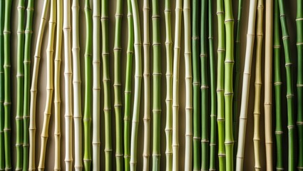 Obraz premium Bamboo fence in green with textured wall and forest-inspired design