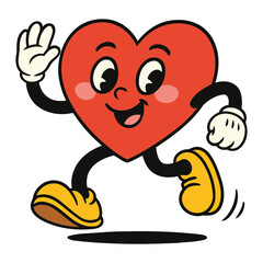 Joyful Heart Cartoon Character Waving and Smiling