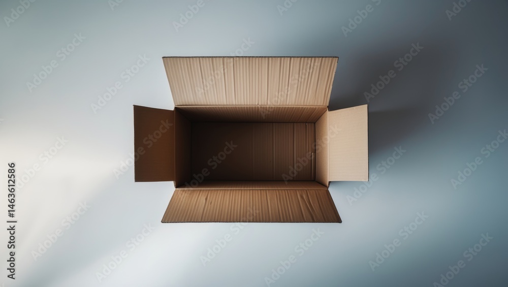 Poster isolated open cardboard box seen from above