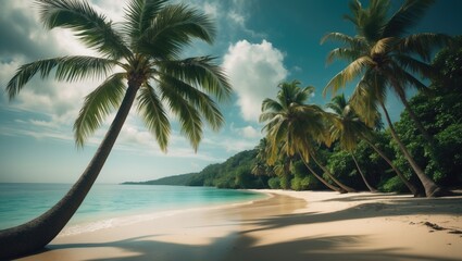 Sea view with palm trees on a tropical beach