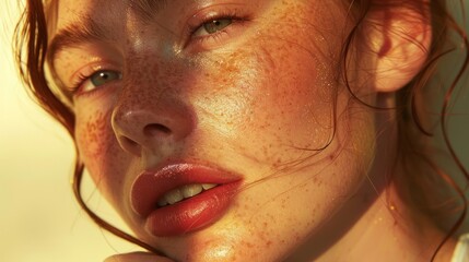 Close-up portrait of a woman with freckles