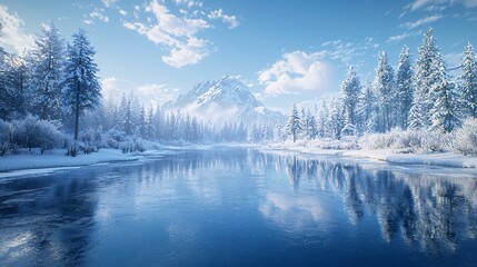 Snow-covered lakes and forests
