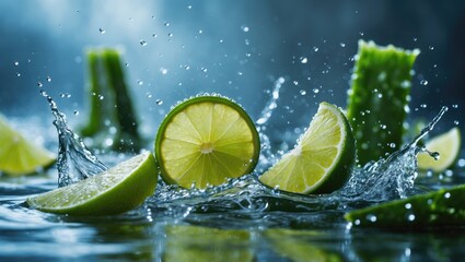 Underwater view of fresh aloe segments