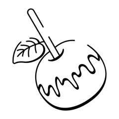 A hand draws style icon of caramel apple 
