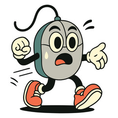 Scared Computer Mouse Cartoon Running Away