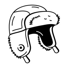 Trapper hat icon in hand drawn style 
