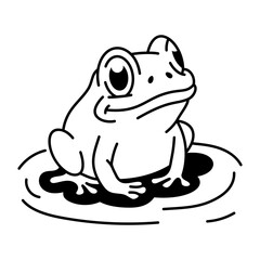 Frog in a puddle icon in hand drawn style 