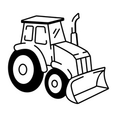 A hand drawn style icon of tractor 
