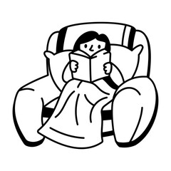 Doodle style icon of cozy reading 
