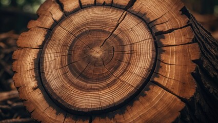 Tree stump cut revealing trunk section with growth rings