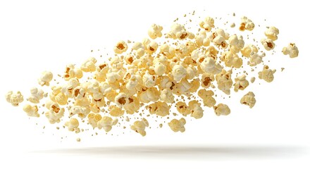 Popcorn Flying in Air on White Background for Snack Time