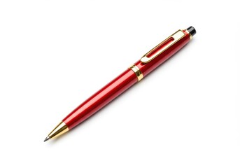Elegant red ballpoint pen with gold accents on a white background