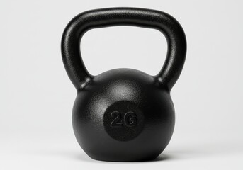 Fototapeta premium Isolated black kettlebell with handle on a white background for fitness training