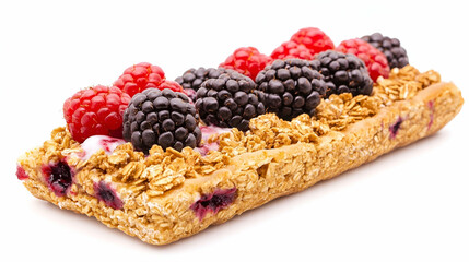 Rectangular Granola Bar Topped with Raspberries and Blackberries