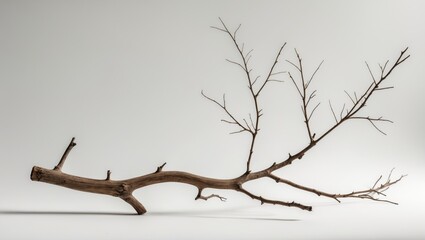 Fototapeta premium White background featuring a dry, isolated tree branch