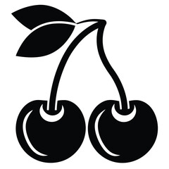 Minimalist Black Cherry Silhouette with Leaves in Simple Vector Style