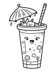 Cute Summer Juice in Glass Line Art Illustration