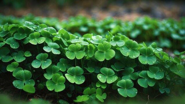 Green-themed backdrop showcasing common wood-sorrel and floral elements for Saint Patrick's Day