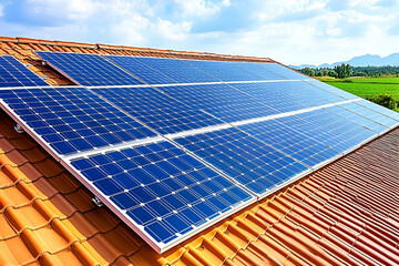 Residential Rooftop Solar Panel Installation on Brown Tile Roof
