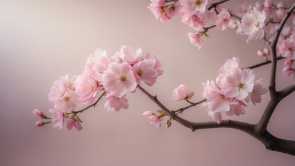 Fototapeta premium Blooming spring flowers on a tree branch with focus on blossoms and space for text