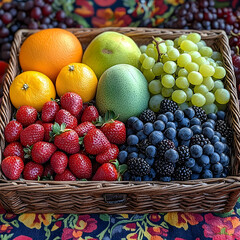 Colorful fruit arrangement in basket