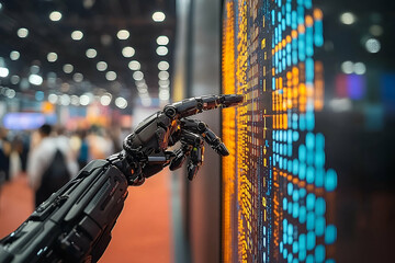 Robotic Hand Interacting with a Luminous Digital Display