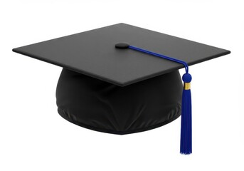 Graduation cap with blue tassel isolated on white background, academic achievement