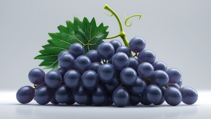 Fototapeta premium Delicious ripe blue grapes alongside green leaves during seasonal harvest