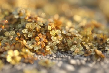 Golden flowers scattered on ground