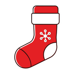 Red Christmas Stocking Icon with Snowflake Decoration &ndash; Holiday Vector Illustration