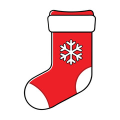 Red Christmas Stocking Icon with Snowflake Decoration &ndash; Holiday Vector Illustration