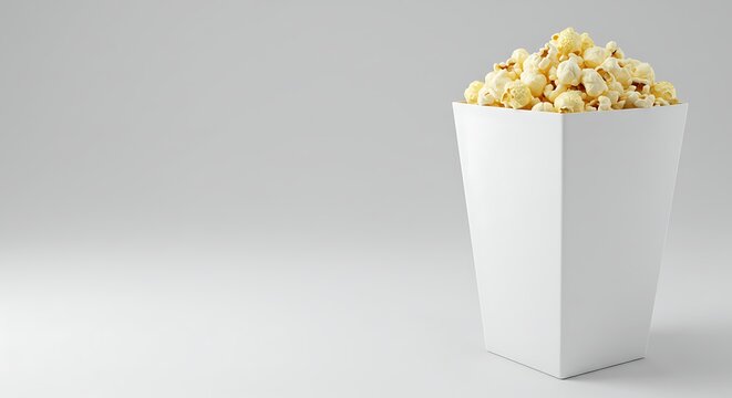 Popcorn Overflowing a White Container on a Gray Background - Powered by Adobe