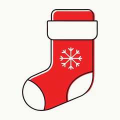 Red Christmas Stocking Icon with Snowflake Decoration &ndash; Holiday Vector Illustration