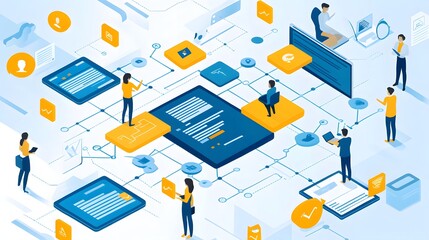 Networked digital system with numerous interconnected elements.