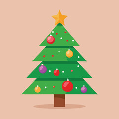 Cartoon Christmas Tree Clipart – Festive Holiday Decoration with Star and Ornaments