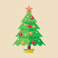 Naklejka premium Cartoon Christmas Tree Clipart – Festive Holiday Decoration with Star and Ornaments